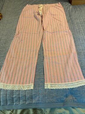 lei Pink Striped Lounge Pants with Lace Hem